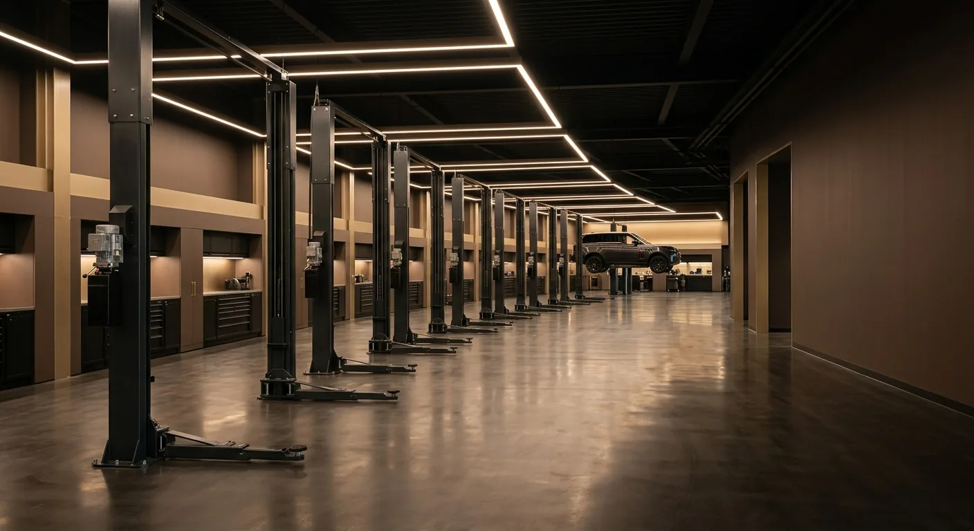 Row of premium service bays at V-Elite Drives Tirupur